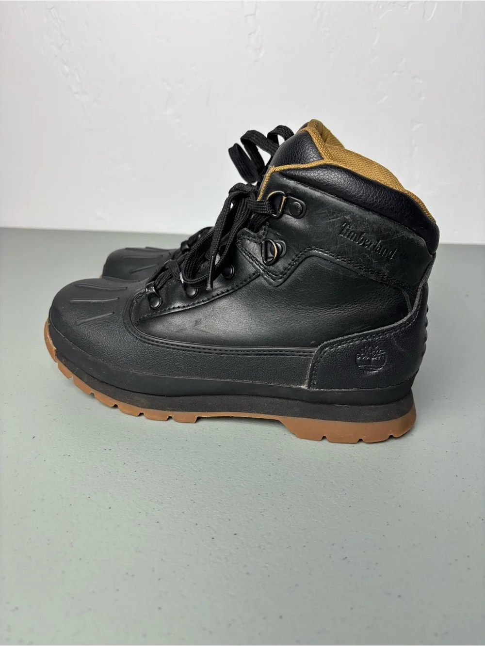 Timberland Euro Hiker Shell Junior Boot Black Leather Size 4.5 Boys Lace Up